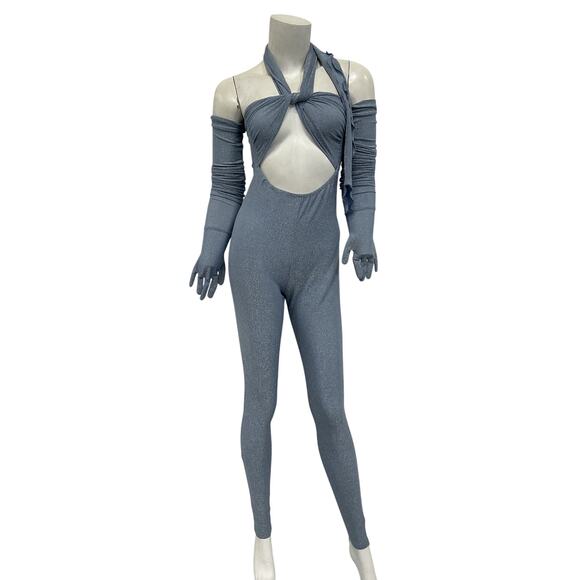 Kim Shui Glitter Blue Rayon Wrap Jumpsuit Size S - Picture 2 of 6